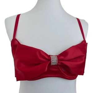 Victoria's Secret Dream Angels Red Satin Bow Push-Up Bra Rhinestone 36DD